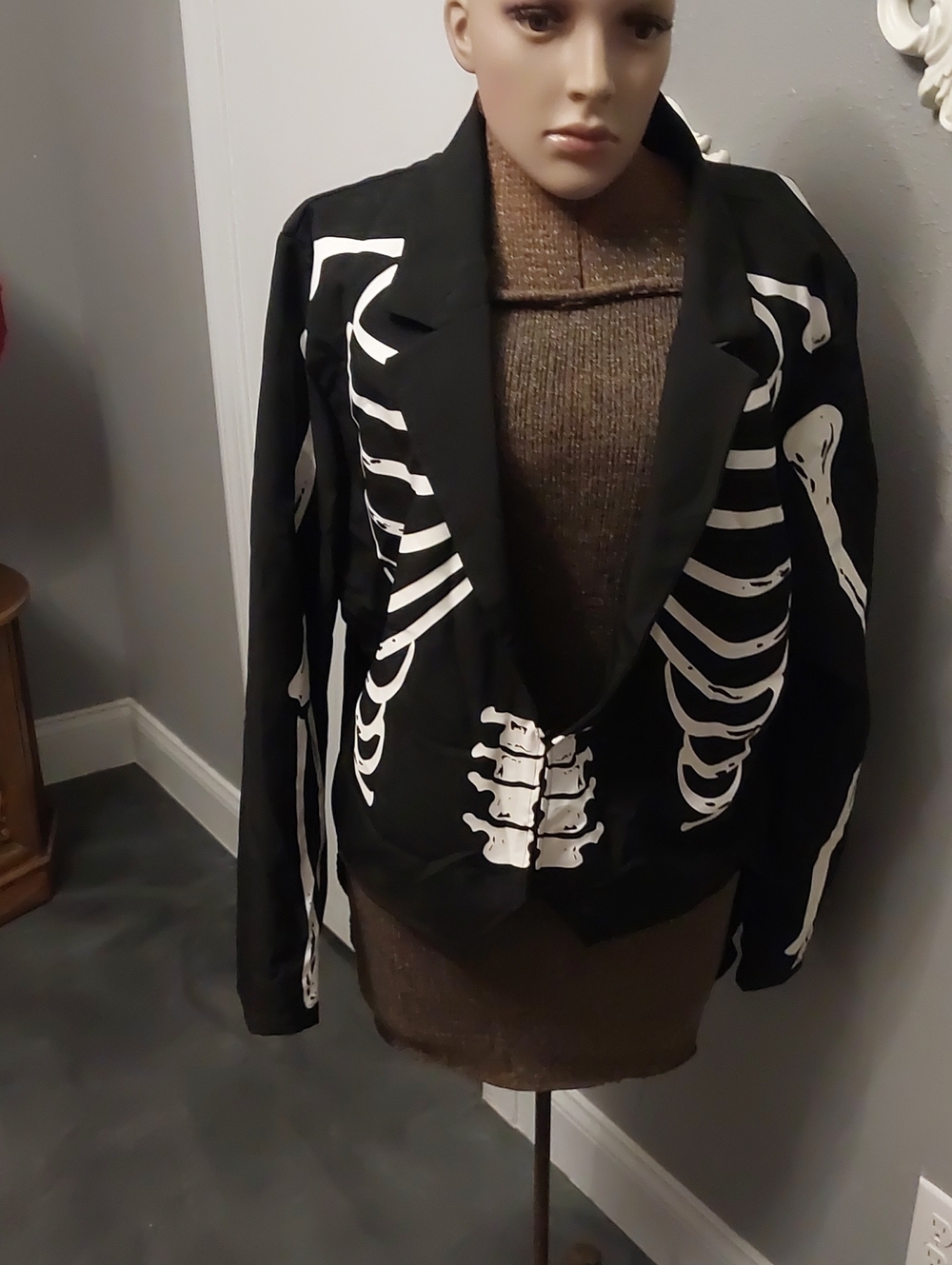 Black Tuxedo Tail Coat With Skeleton Applique